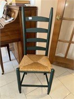 Green Ladder Back Chair rush bottom good condition