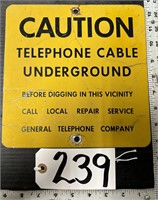 Metal Caution Telephone Cable Underground Sign