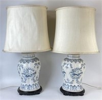 Blue and White Lamps With Shades