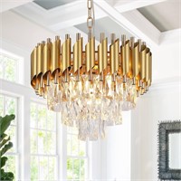 Modern Gold Crystal Pendant Light - 16 Round