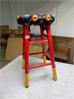 Red fabric top wood stool