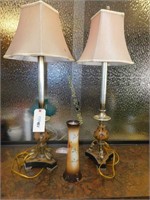 Table Lamps Pair with A Antique Vase Approx. 36"