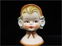 Girl Head Vase Yellow Hair Sunflower Bonnet