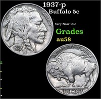 1937-p Buffalo Nickel 5c Grades Choice AU/BU Slide