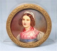 Hand-Painted Miniature Portrait of Lady