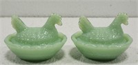 Pair of Gorgeous Jadeite Miniature Hen on Nests