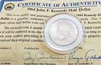 1964 KENNEDY HALF 1/2 DOLLAR, UNCIRCULATED, COA
