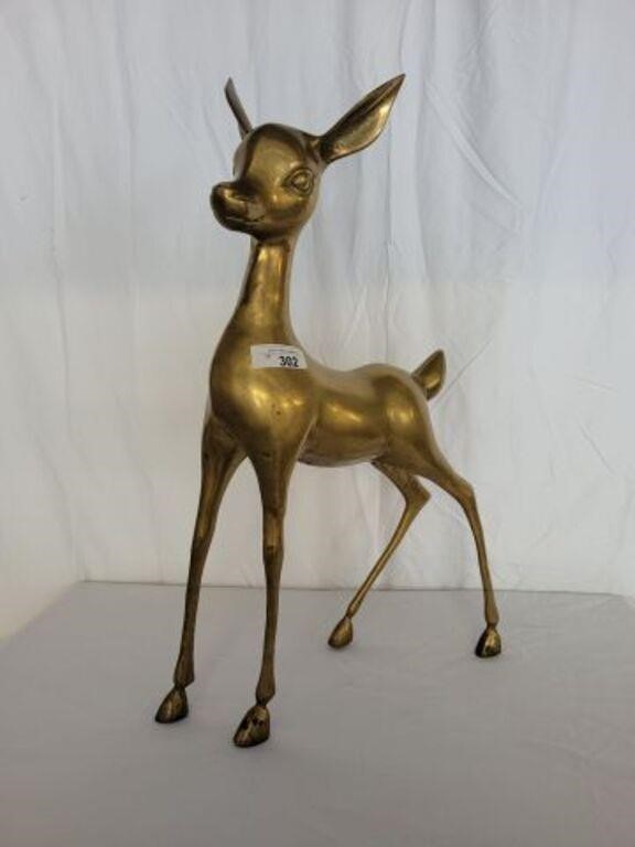 MID CENTURY MODERN BRASS BABY DEER FIGURE 18 X 29