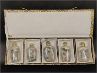 Hand Painted Chinese Glass Snuff Bottle Set of 5