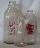 3 pcs. Vintage Glass Milk Bottles