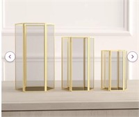 3 Piece Glass and Metal Tabletop  Candle Holder