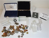Grouping of Foreign Coins and Coin Containers