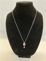 24" Necklace w/pink quartz .925