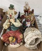 GROUP OF FIGURINES, CLOWNS, SANTA, MISC