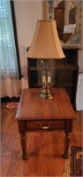 Wooden Side Table W/ Lamp