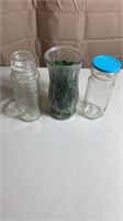 Glass Vase with Green Beads with 2 Tall Glass