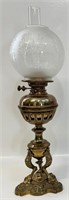 SUBSTANTIAL ORNATE 1800'S BRASS BANQUET OIL LAMP