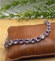 8" Oval Amethyst Sterling Silver Tennis Bracelet