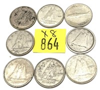 x8- Canadian silver dimes -x8 dimes -Sold by
