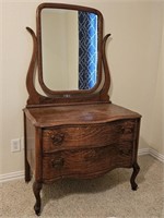 Antique Oak Dresser w/ Mirror on Wood Casters