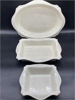 (3) Tuscan Style White Porcelain Platter / Bakers