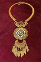 Brass color Necklace w/ circle pendant