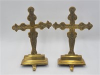 Pair of Ornate Brass Cross Stocking Holders