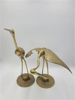 Large Pair Vintage Brass Cranes VGC 16" Tall!