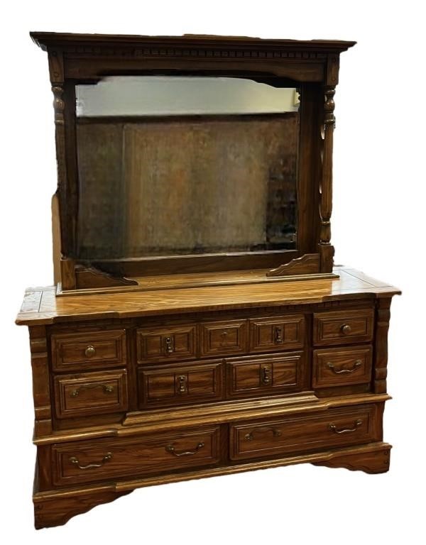 Vintage Wooden Dresser w/Mirrored Hutch