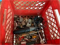 red crate of misc. tools