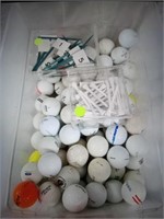 Container of golf balls and tees
