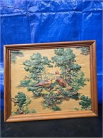 Vintage Embossed Raised Framed Art Print Quail