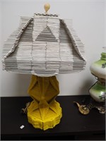 Table lamp made from popsicle sticks, yellow