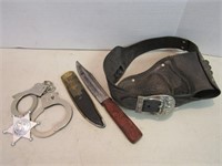 Vintage Toy Lot-Holster, Handcuffs, Sheriff Badge