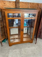 Oak Curio Cabinet-lighted, Mirrored Back