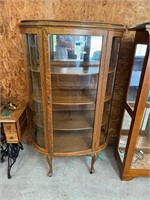 Oak Curved Glass China Cabinet on rollers