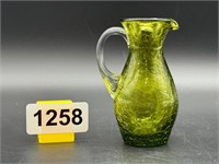 3.5" Vintage Pilgrim Green Crackle Glass Pitcher