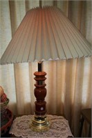 Pair of wood and brass table lamps