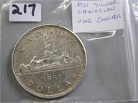 1951 Silver Canadian One Dollar Coin