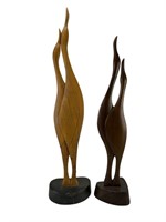 Tall MCM carved wooden duck bird sculptures