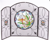 Dragonfly & Iris Stained Glass Fireplace Screen