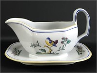 Spode Queen's Bird Gravy Boat with Attached Plate