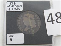 1828 Capped Bust Half Cent, 12 Stars