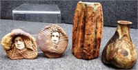 Unusual Pottery / Clay Face Plaques & Studio Vases