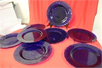 Lot of 8 Vereco Cobalt Blue Glass Plates