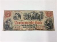 1858 U S A Commonwealth Bank 5 Dollar Bill