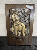 Carved Wooden Elephant Panel