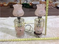 2 vintage pink elec dresser lamps, nice