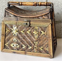 Vtg. Wicker Woven Basket Handbag