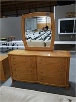Blonde 8 drawer dresser with mirror